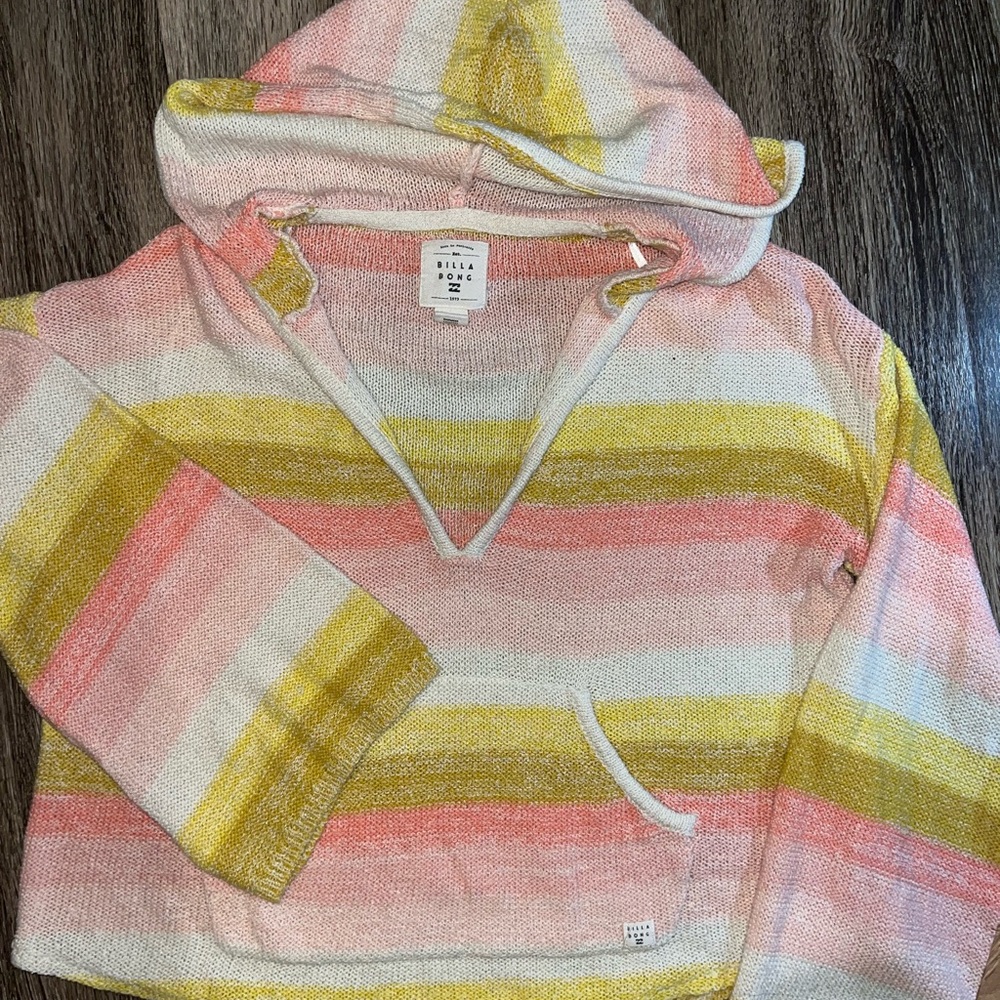 Billabong Women's V-Neck Striped Sweater - Pink, Yellow, Cream